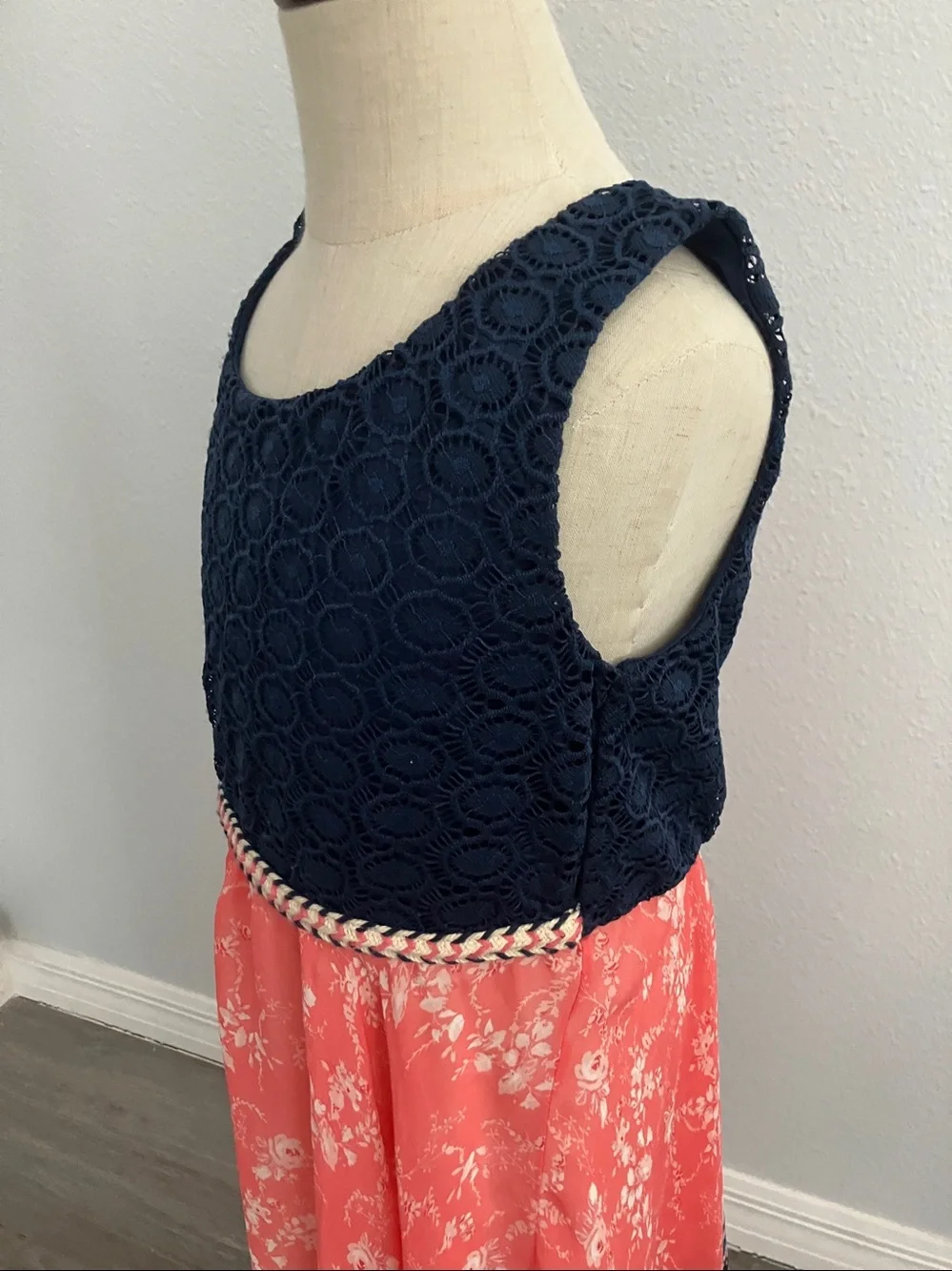 LILT girls' beautiful sleeveless bohemian lace/ chiffon mix print dress| 8